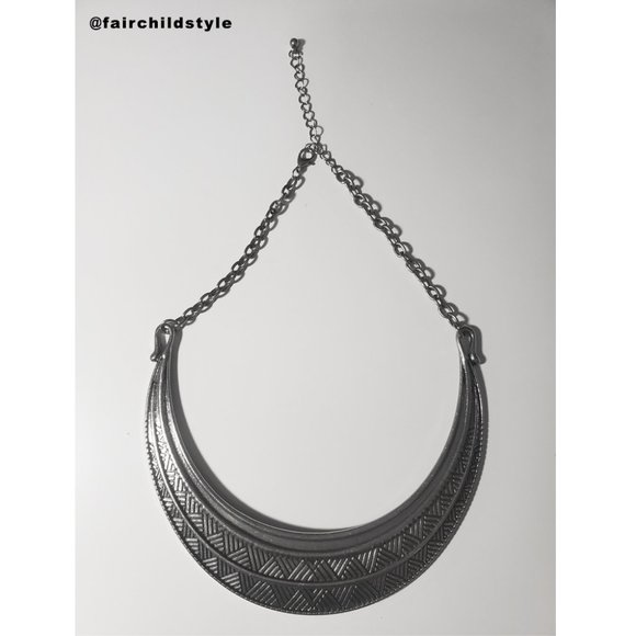 CHOKER - Half Moon Shape Silver/Black - Picture 1 of 2
